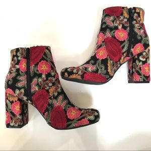 MIA Floral Embroidered Ankle Boots - Black and Red